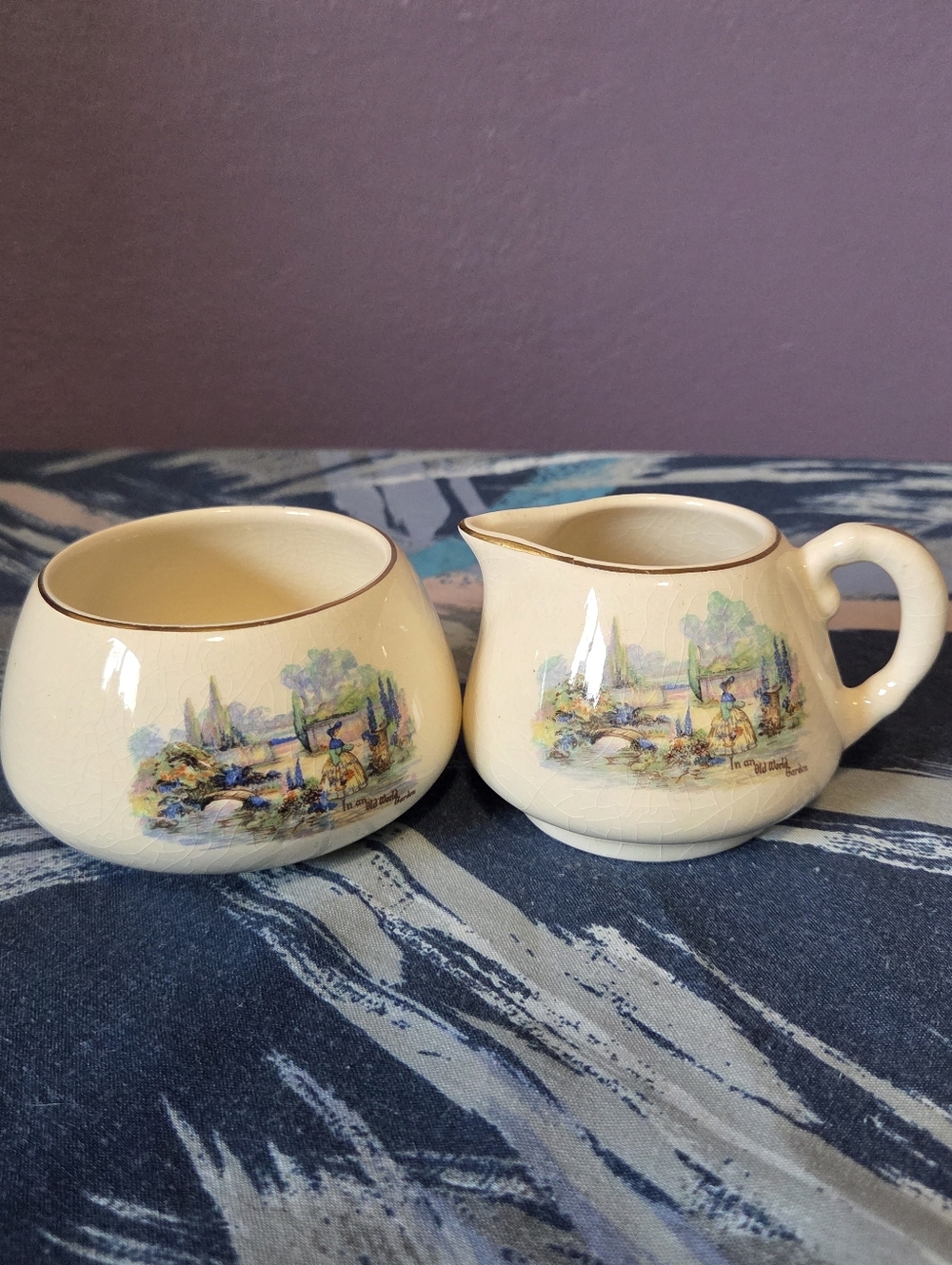 SANDLAND WARE Old World Garden English Creamer And Sugar Dish